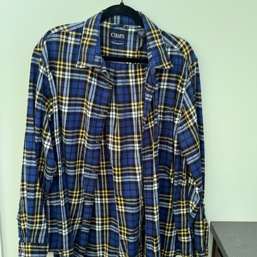 Men's XXL Chaps Performance Flannel- Blue/Yellow